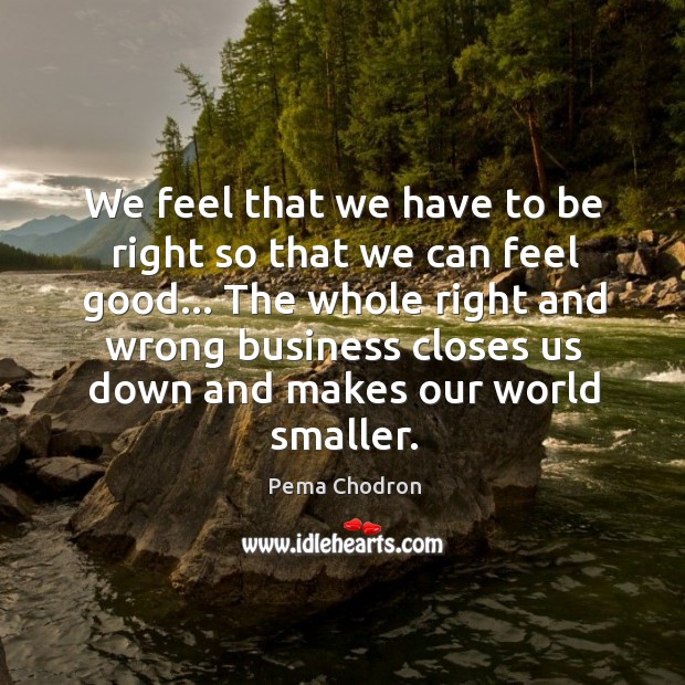 We feel that we have to be right so that we can Pema Chodron Picture Quote