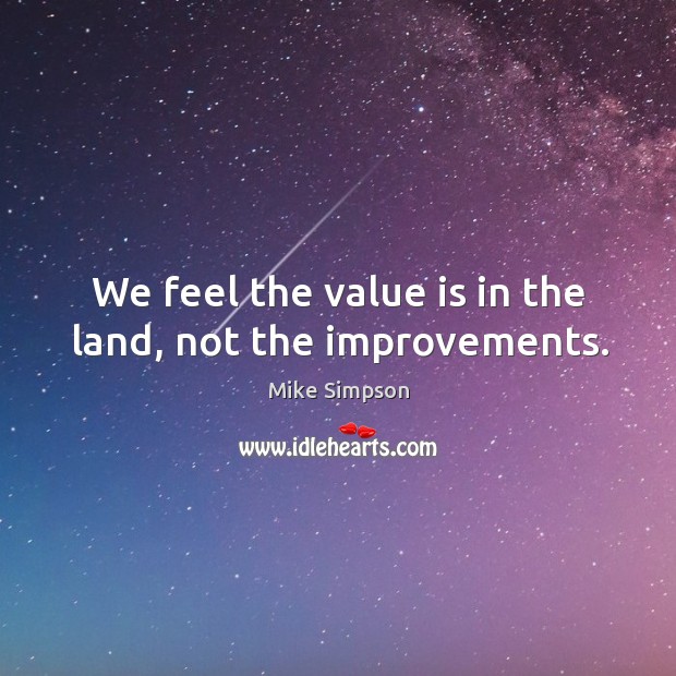 We feel the value is in the land, not the improvements. Mike Simpson Picture Quote