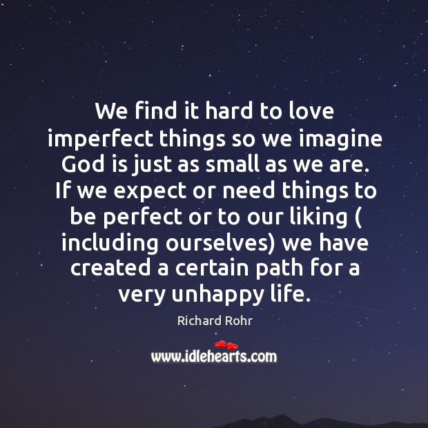 We find it hard to love imperfect things so we imagine God Richard Rohr Picture Quote