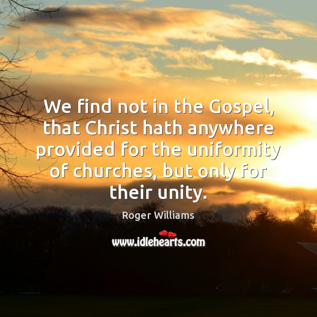 We find not in the Gospel, that Christ hath anywhere provided for Roger Williams Picture Quote