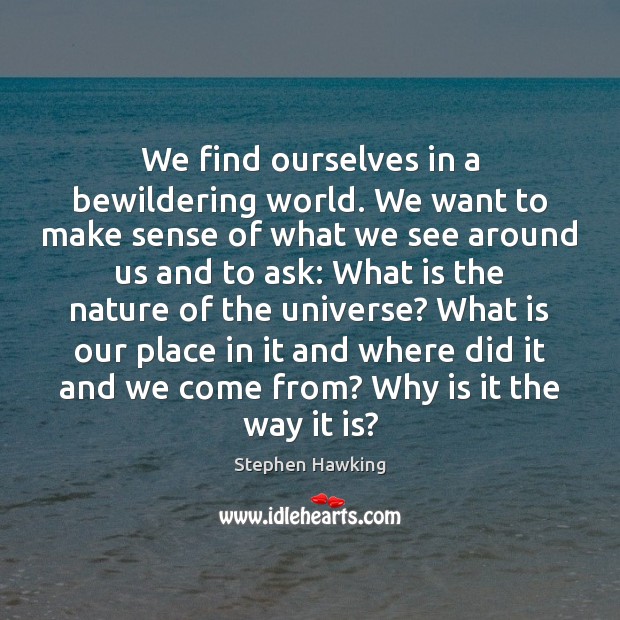 We find ourselves in a bewildering world. We want to make sense Stephen Hawking Picture Quote