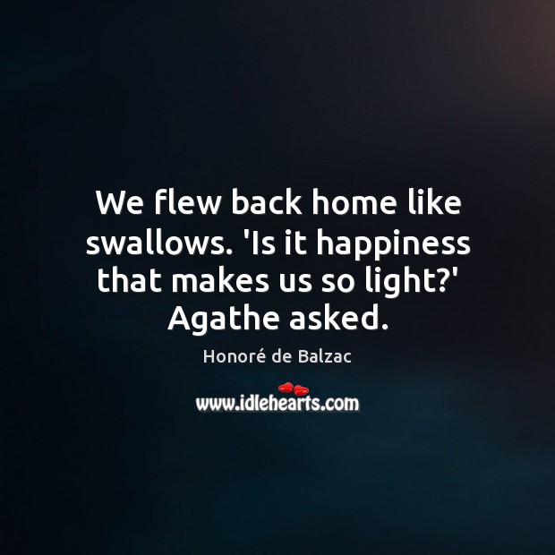 We flew back home like swallows. ‘Is it happiness that makes us so light?’ Agathe asked. Image
