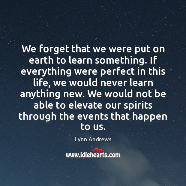 We forget that we were put on earth to learn something. If Lynn Andrews Picture Quote
