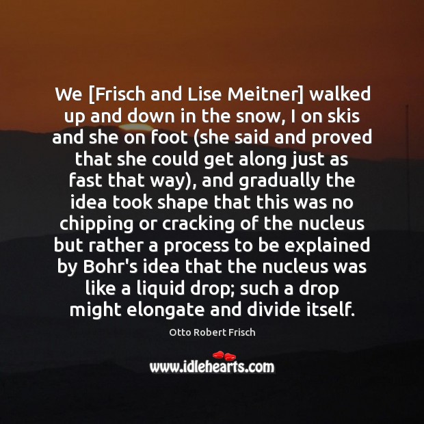 We [Frisch and Lise Meitner] walked up and down in the snow, Otto Robert Frisch Picture Quote