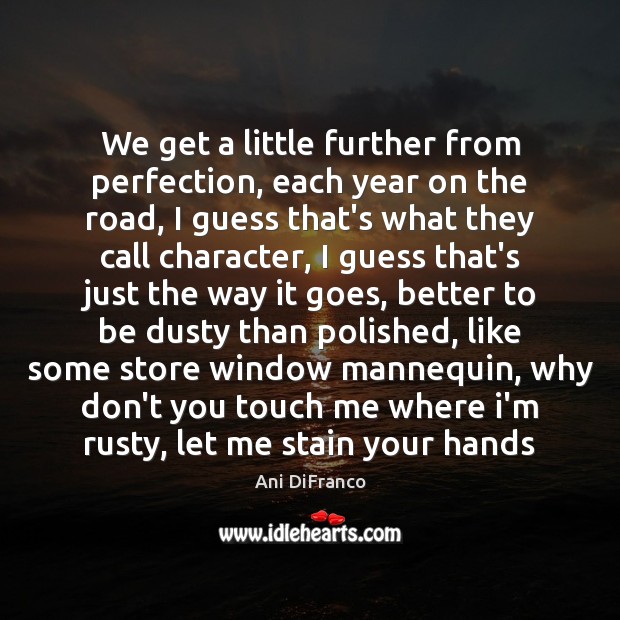 We get a little further from perfection, each year on the road, Ani DiFranco Picture Quote