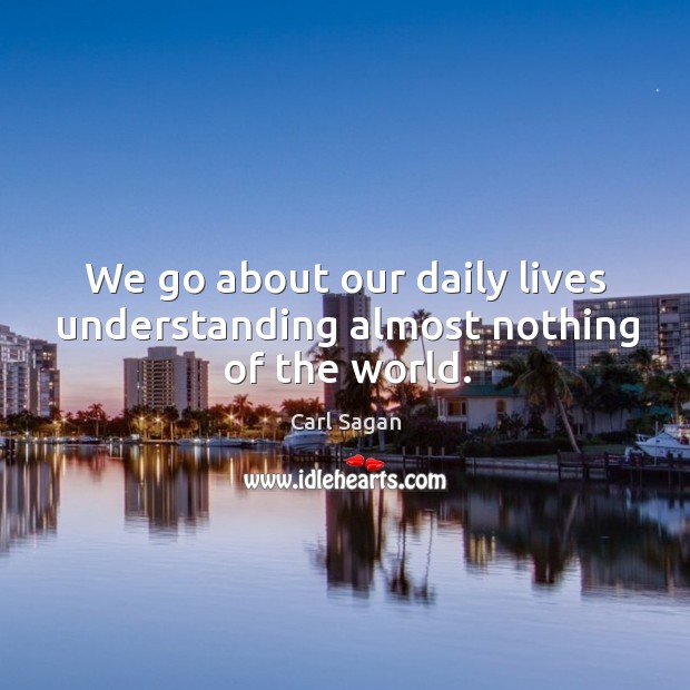 We go about our daily lives understanding almost nothing of the world. Carl Sagan Picture Quote