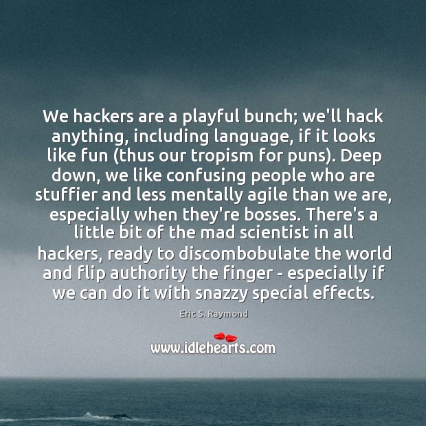 We hackers are a playful bunch; we’ll hack anything, including language, if Eric S. Raymond Picture Quote