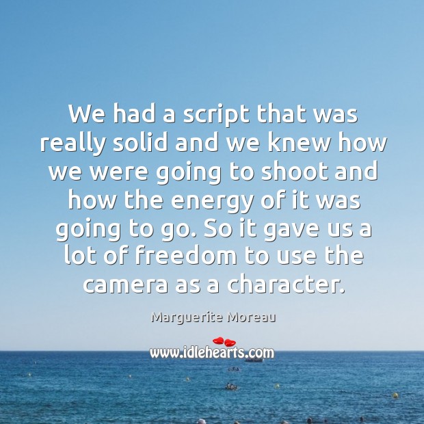 We had a script that was really solid and we knew how we were going to shoot and how the energy of it was going to go. Marguerite Moreau Picture Quote