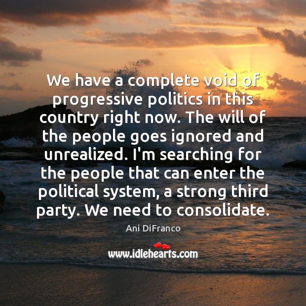 We have a complete void of progressive politics in this country right Ani DiFranco Picture Quote
