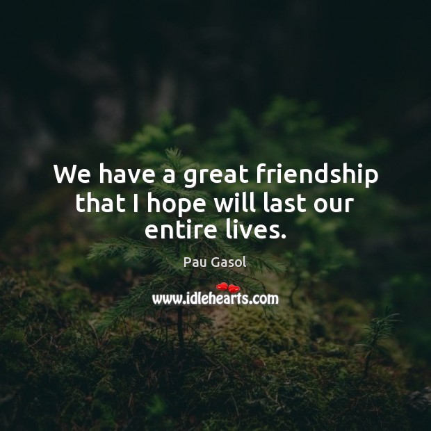 We have a great friendship that I hope will last our entire lives. Pau Gasol Picture Quote