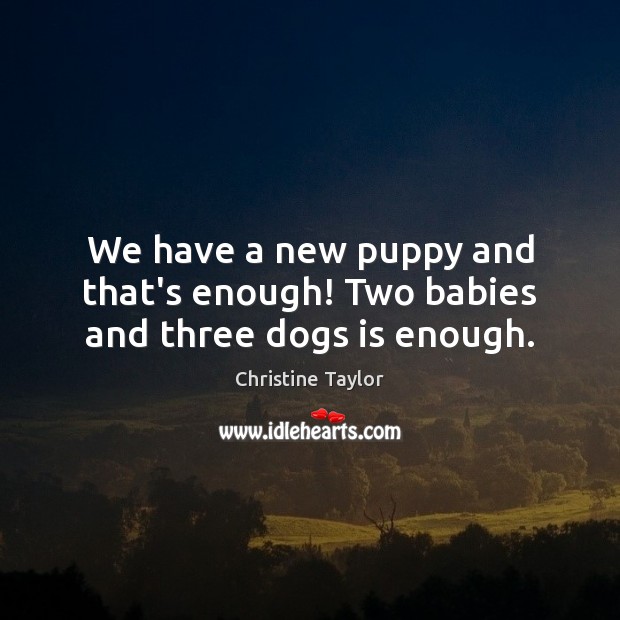 We have a new puppy and that’s enough! Two babies and three dogs is enough. Christine Taylor Picture Quote