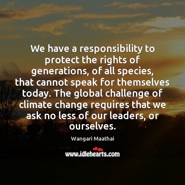 We have a responsibility to protect the rights of generations, of all Wangari Maathai Picture Quote
