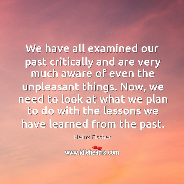 We have all examined our past critically and are very much aware of even the unpleasant things. Heinz Fischer Picture Quote