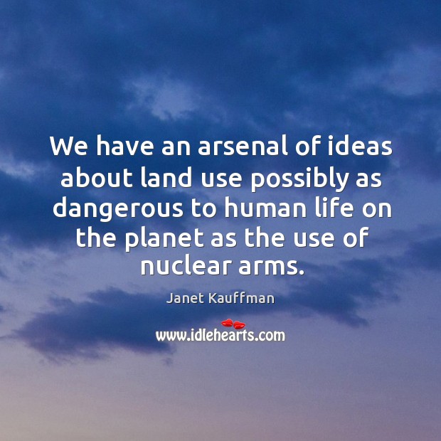 We have an arsenal of ideas about land use possibly as dangerous Janet Kauffman Picture Quote