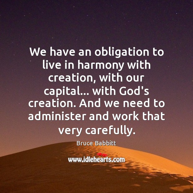 We have an obligation to live in harmony with creation, with our Image