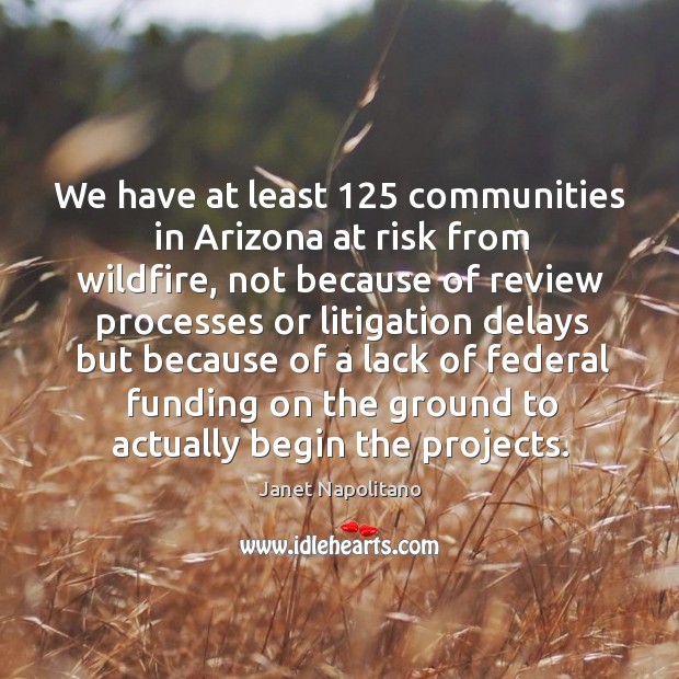 We have at least 125 communities in arizona at risk from wildfire Janet Napolitano Picture Quote
