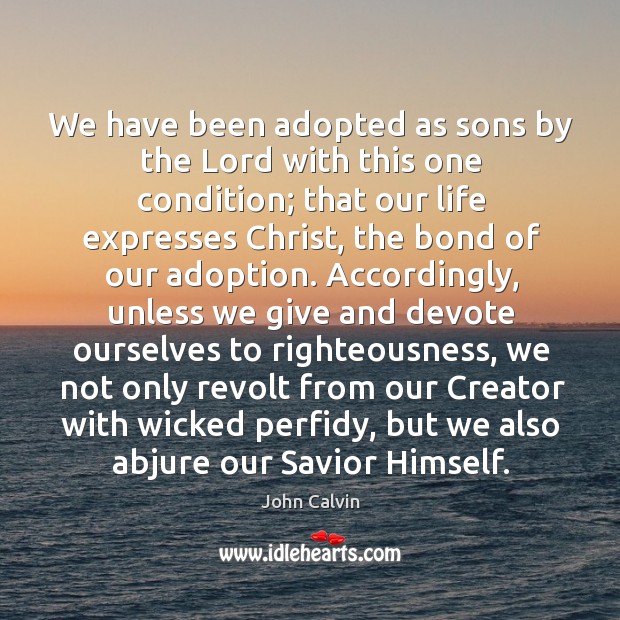 We have been adopted as sons by the Lord with this one John Calvin Picture Quote