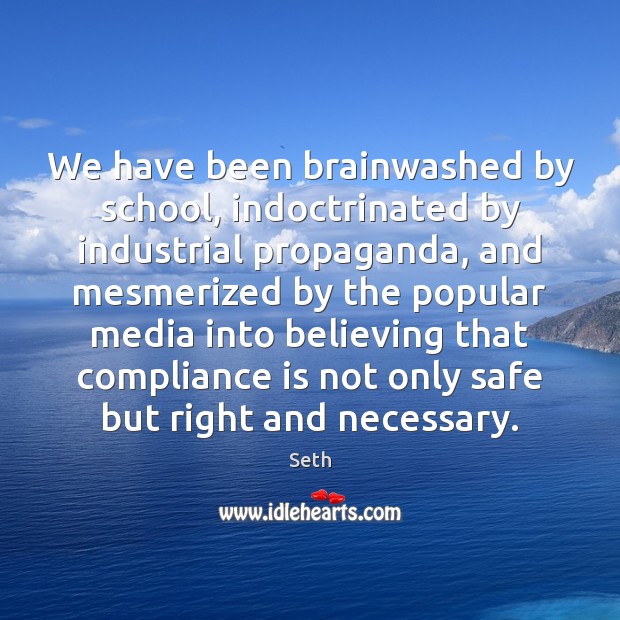 We have been brainwashed by school, indoctrinated by industrial propaganda, and mesmerized Seth Picture Quote