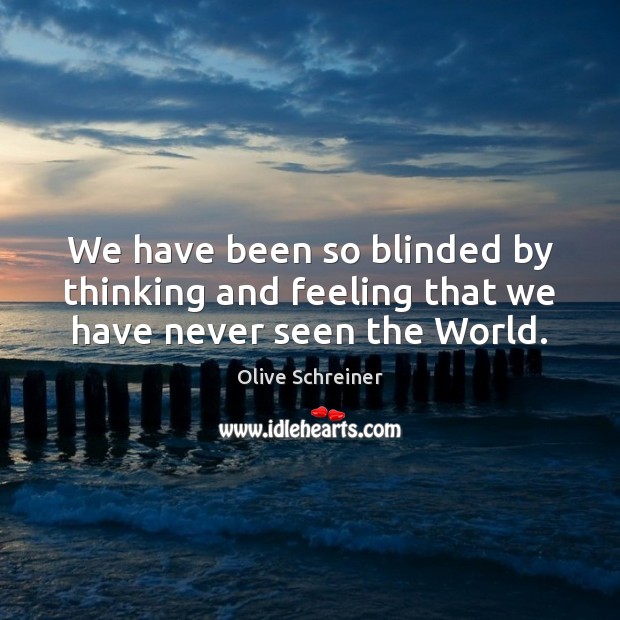 We have been so blinded by thinking and feeling that we have never seen the World. Olive Schreiner Picture Quote