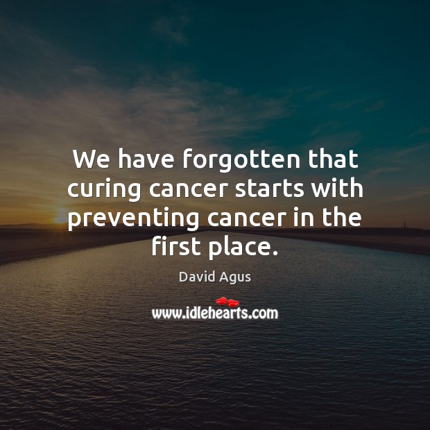 We have forgotten that curing cancer starts with preventing cancer in the first place. David Agus Picture Quote
