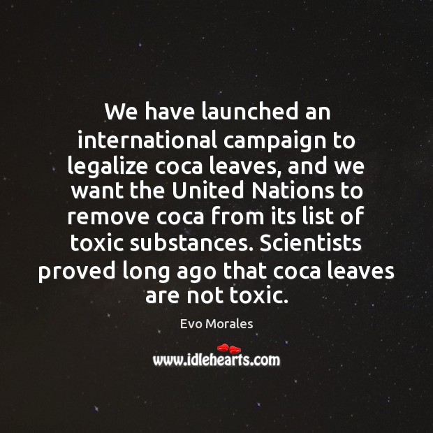 We have launched an international campaign to legalize coca leaves, and we Evo Morales Picture Quote