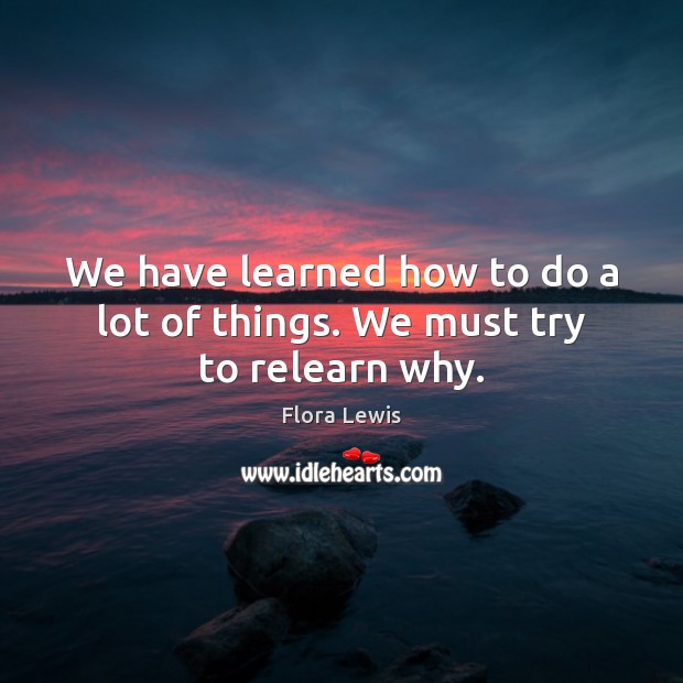 We have learned how to do a lot of things. We must try to relearn why. Image