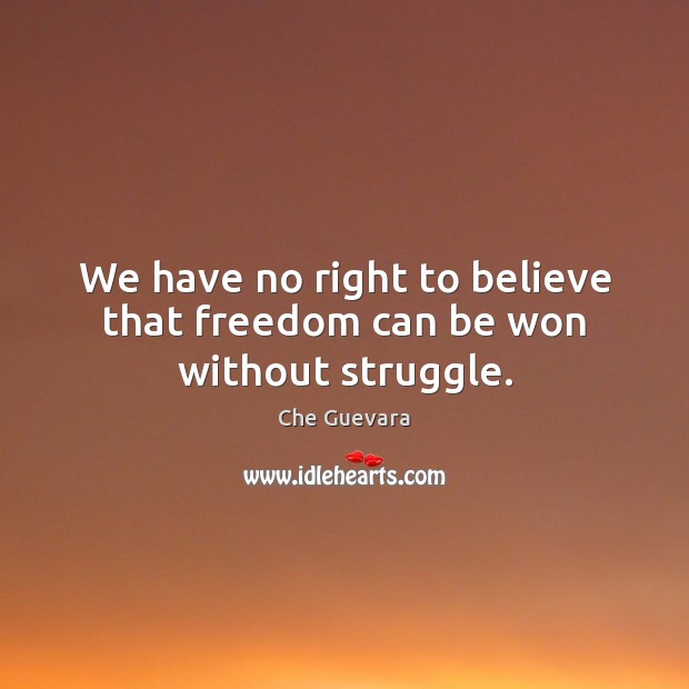 We have no right to believe that freedom can be won without struggle. Che Guevara Picture Quote