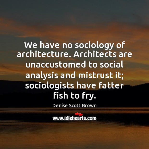 We have no sociology of architecture. Architects are unaccustomed to social analysis Denise Scott Brown Picture Quote