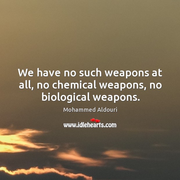We have no such weapons at all, no chemical weapons, no biological weapons. Mohammed Aldouri Picture Quote