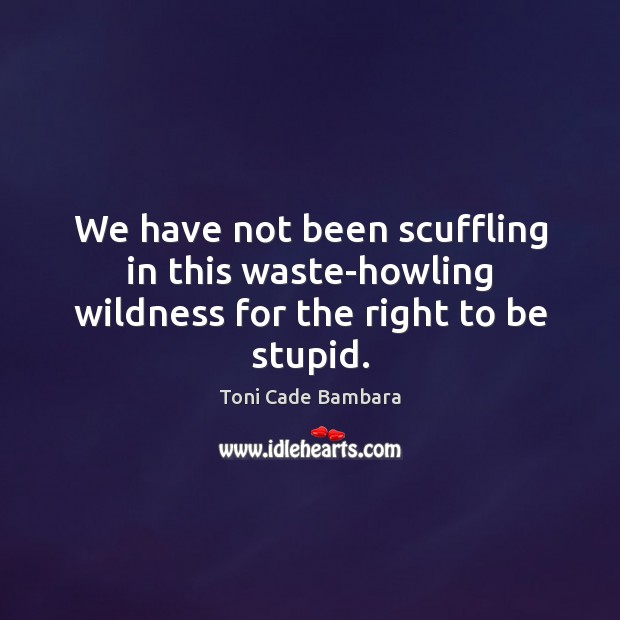 We have not been scuffling in this waste-howling wildness for the right to be stupid. Toni Cade Bambara Picture Quote