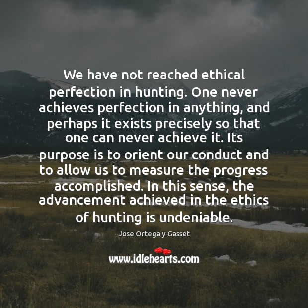 We have not reached ethical perfection in hunting. One never achieves perfection Jose Ortega y Gasset Picture Quote