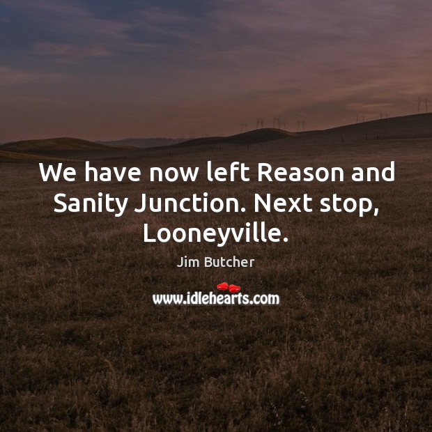 We have now left Reason and Sanity Junction. Next stop, Looneyville. Jim Butcher Picture Quote