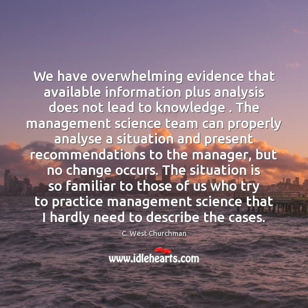 We have overwhelming evidence that available information plus analysis does not lead C. West Churchman Picture Quote