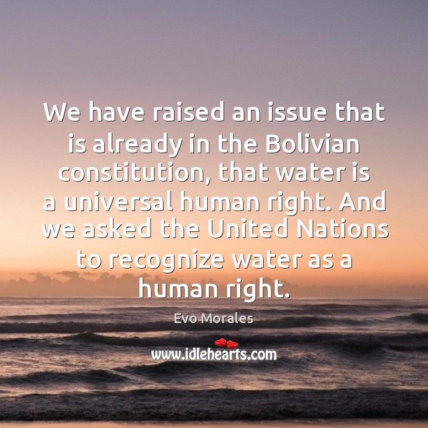 We have raised an issue that is already in the Bolivian constitution, Evo Morales Picture Quote
