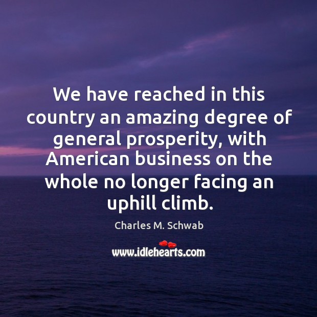 We have reached in this country an amazing degree of general prosperity, Charles M. Schwab Picture Quote