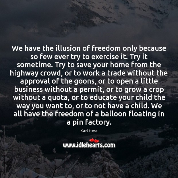 We have the illusion of freedom only because so few ever try Karl Hess Picture Quote