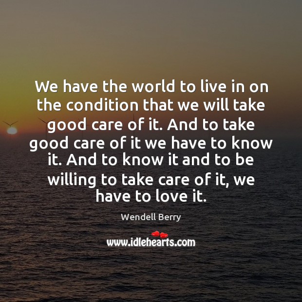 We have the world to live in on the condition that we Wendell Berry Picture Quote