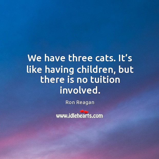 We have three cats. It’s like having children, but there is no tuition involved. Ron Reagan Picture Quote