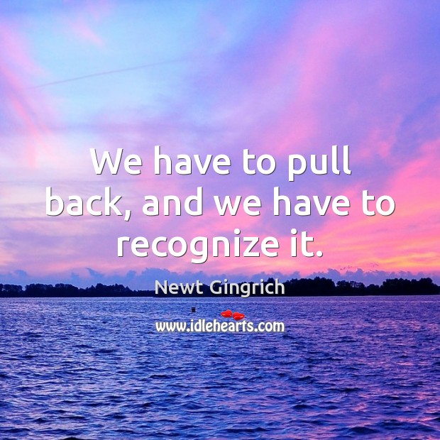 We have to pull back, and we have to recognize it. Newt Gingrich Picture Quote