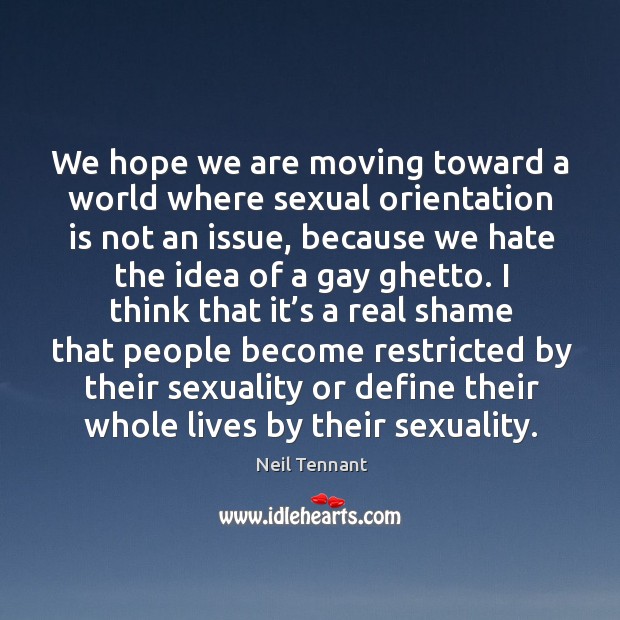 We hope we are moving toward a world where sexual orientation is not an issue Neil Tennant Picture Quote