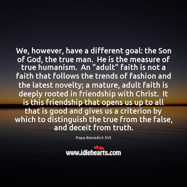 We, however, have a different goal: the Son of God, the true Pope Benedict XVI Picture Quote