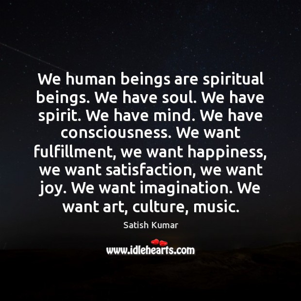 We human beings are spiritual beings. We have soul. We have spirit. Satish Kumar Picture Quote