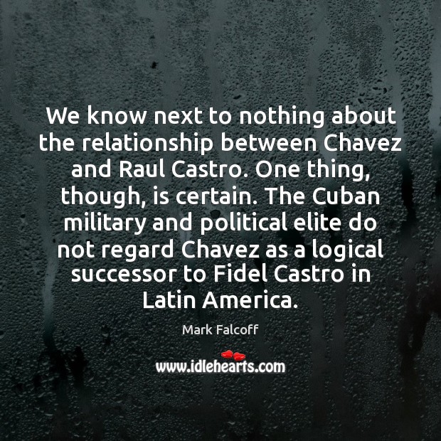 We know next to nothing about the relationship between Chavez and Raul Mark Falcoff Picture Quote