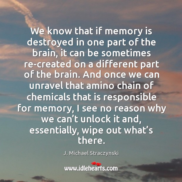 We know that if memory is destroyed in one part of the brain Image