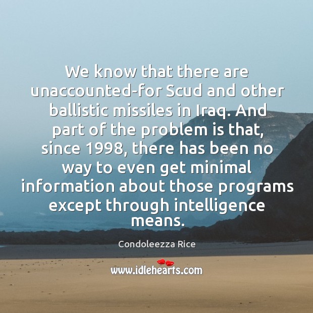 We know that there are unaccounted-for scud and other ballistic missiles in iraq. Condoleezza Rice Picture Quote