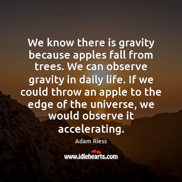 We know there is gravity because apples fall from trees. We can Adam Riess Picture Quote