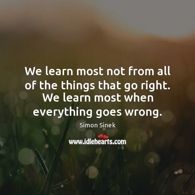 We learn most not from all of the things that go right. Simon Sinek Picture Quote