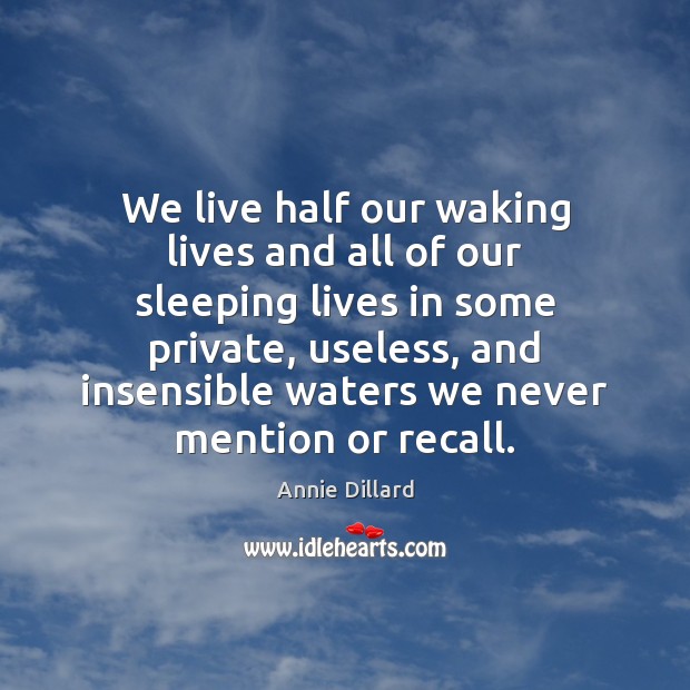 We live half our waking lives and all of our sleeping lives Annie Dillard Picture Quote