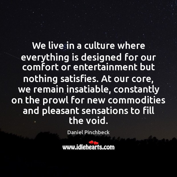 We live in a culture where everything is designed for our comfort Daniel Pinchbeck Picture Quote