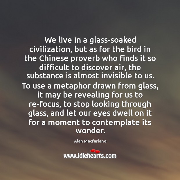 We live in a glass-soaked civilization, but as for the bird in Alan Macfarlane Picture Quote
